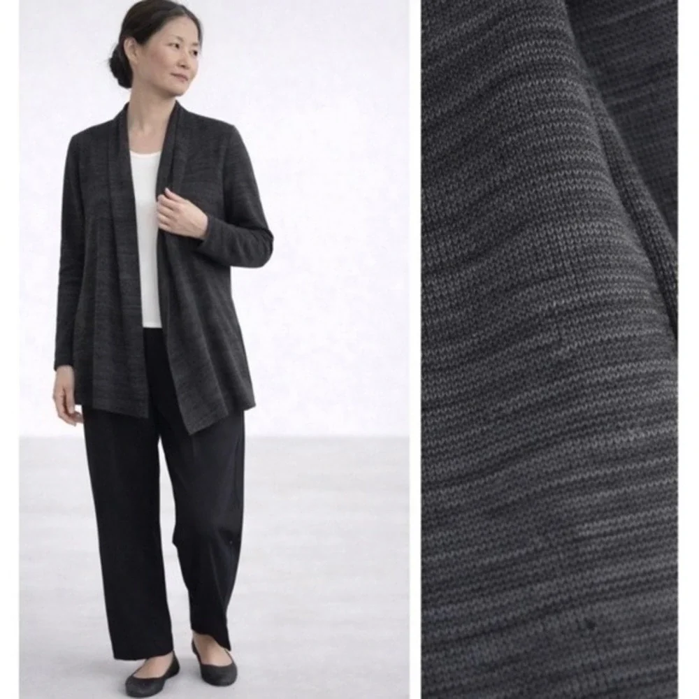 Eileen‎ Fisher draped Open Front Cardigan S Black Textured Minimalist silk blend